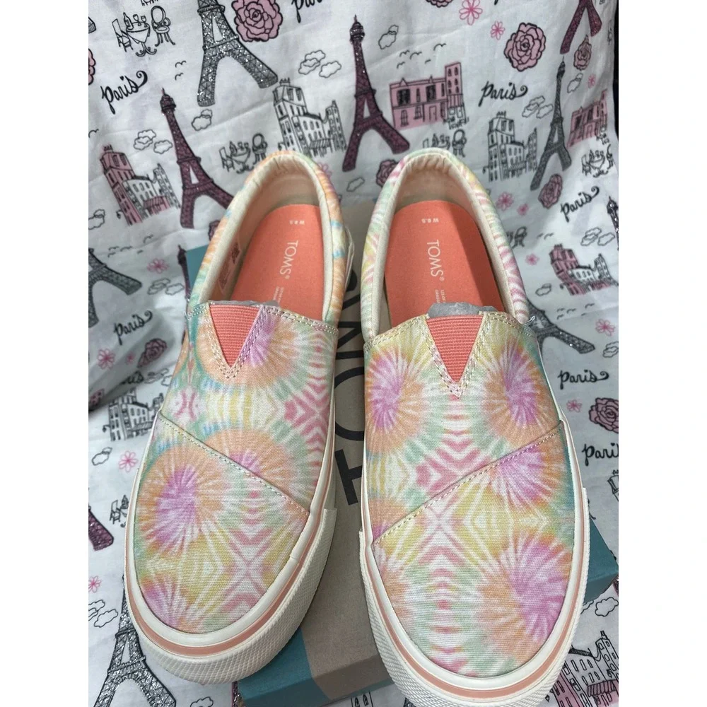 TOMS Alpargata Fenix Slip On Candy Pink Tie Dye Canvas Sneakers Womens 8.5 NEW